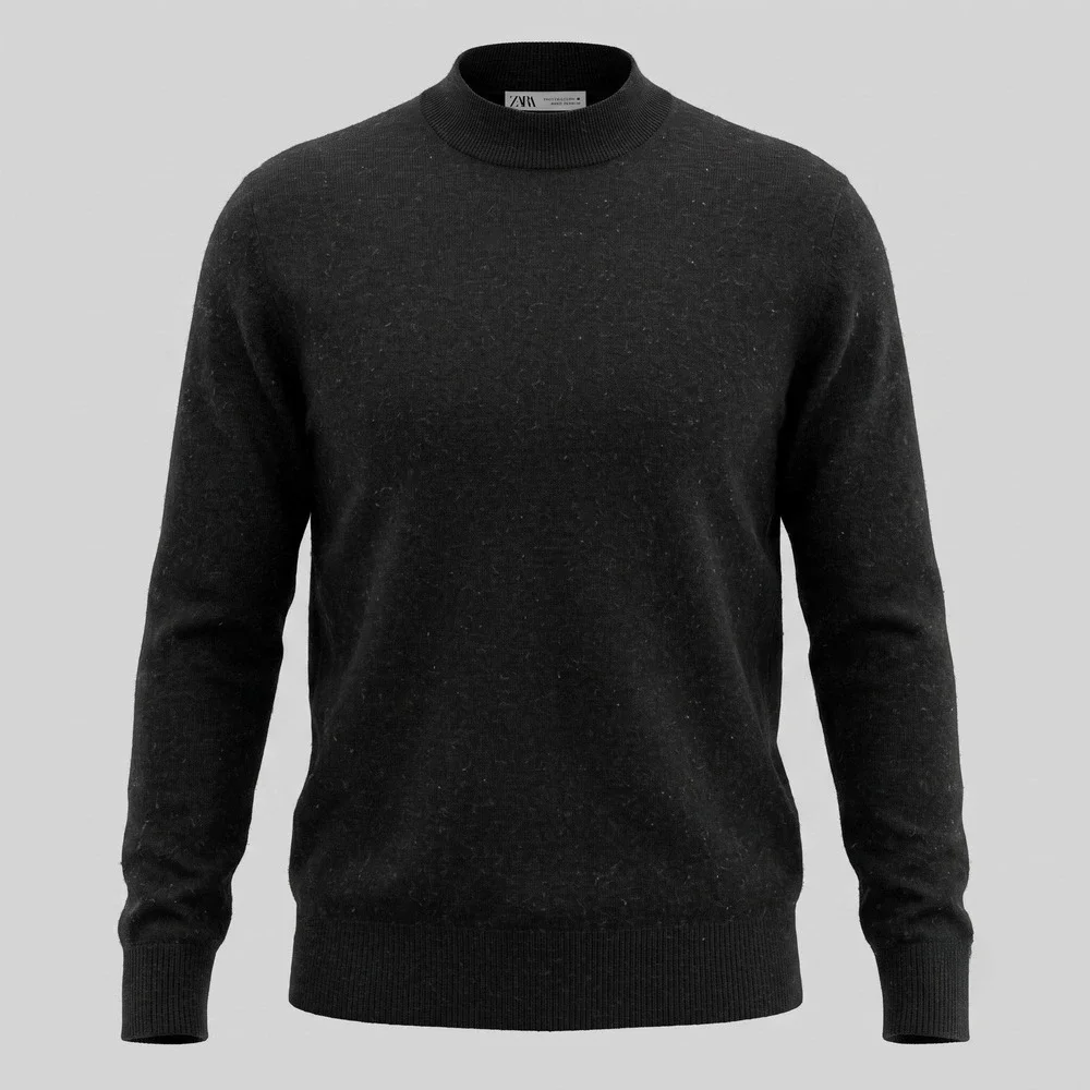 Zara Mens Medium Black Sweater Mock Neck Cashmere Blend Knit Long Sleeve